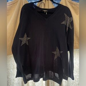 DKNY Black Long Sleeve Top with Star Accents
